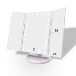 Kücheks Specchio cosmetico da Tavolo con Illuminazione a LED per Trucco, Touch Screen Ripiegabile 1x ingrandimento 2X 3X, Specchio cosmetico da appoggio, Batteria e Alimentazione USB