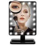 Kücheks Specchio cosmetico Illuminato con 20 luci a LED, specchi da Tavolo Illuminati con ingrandimento cosmetico 10x, con Altoparlante Bluetooth