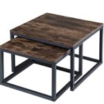 BOTONE – Set di 2 tavolino da salotto, design industriale, tavolo da divano, impilabile, tavolino da caffè con robusto telaio in metallo, quadrato, rustico, vintage (60 x 60 x 45 cm, 50 x 50 x 35 cm)