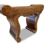 Console Mada, in legno di teak anticato, larghezza 120 cm, in legno di teak riciclato, con intagli nella parte anteriore e sulle gambe