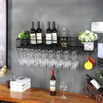 DJSMjbj – Porta Bicchieri da Vino da Parete, Stile Vintage, Nero, 60x25cm
