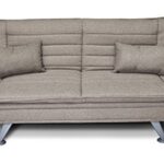 Divano letto clic clac in tessuto tortora – divano Iris 3 posti con cuscini