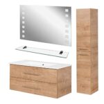 Facchellmann – Set di mobili da bagno B.Perfect, 4 pezzi, con mobiletto, lavabo in ceramica, 100 cm e specchio da bagno a LED