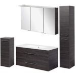 Fackelmann – Set di mobili da bagno B.Perfect, 4 pezzi, con mobile sottolavabo e lavandino in ceramica sospeso da 100 cm e armadietto a specchio a LED