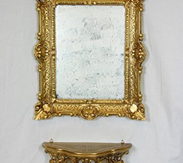 Idea Casa Set Consolle Specchio Nero e Argento Finto Vintage in Stile Barocco Luigi XVI 