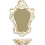 Ideacasa Specchio + Mensola Consolle Oro e Bianco in Stile Barocco Veneziano Luigi XVI Finto Vintage
