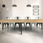 Milani Home s.r.l.s. Tavolo da Pranzo Moderno di Design A CONSOLLE CM 90 X 50/100/150/200/250/300 Struttura Nera Piano Naturale per Sala da Pranzo