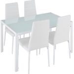 TecTake Tavolo de Pranzo con 4 sedie | Elevato Comfort di Seduta | Robusto Piano del Tavolo in Vetro di Sicurezza – Disponibile in Diversi Colori (Bianco | No. 402838)