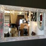 crackle design specchio da parete, con angoli smussati telaio argento mosaico in vetro 90 x 60 cm New