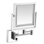 DUPPAN Specchio per Il Trucco del Supporto della Parete Illuminato LED, Quadrato Specchio da Parete Girevole Due Lati con 3X Ingrandimento Specchio per Il Bagno Bianco Nero,Chrome