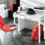 Home innovation – Tavolo da lavoro allungabile con console da ufficio, colore bianco lucido, dimensioni:98,6 x 86,9 x 36 – 70 cm di profondità.
